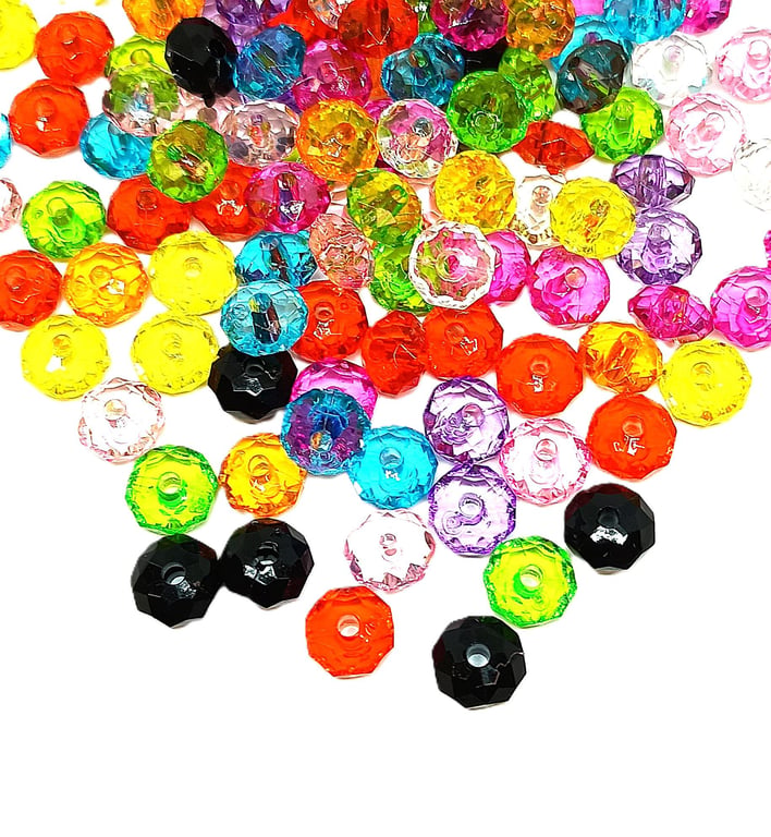 8mm Flat Round Acrylic Beads, Crystal-Like faceted Multicoloured, Jewellery Maki