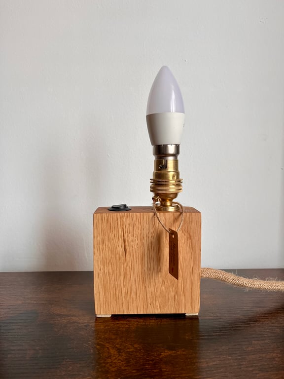 Small Slim Oak Table Lamp – Handmade Solid Wood