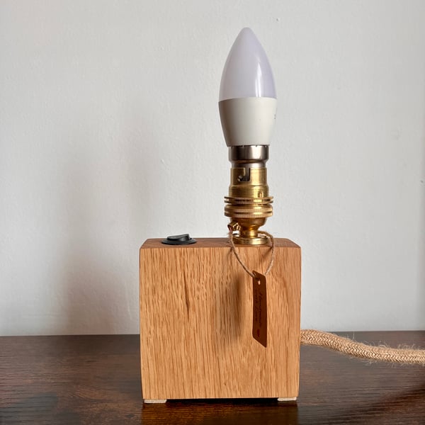 Small Slim Oak Table Lamp – Handmade Solid Wood