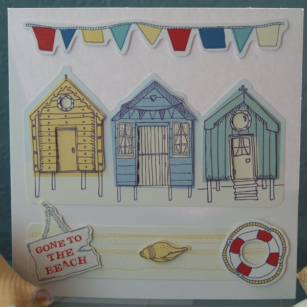 Beach huts blank card