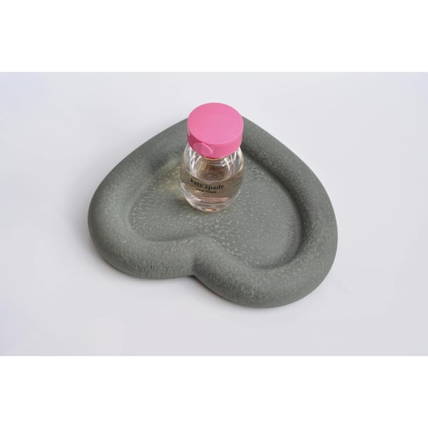 Concrete Heart Tray: Handmade Heavy Candle Plate - Green