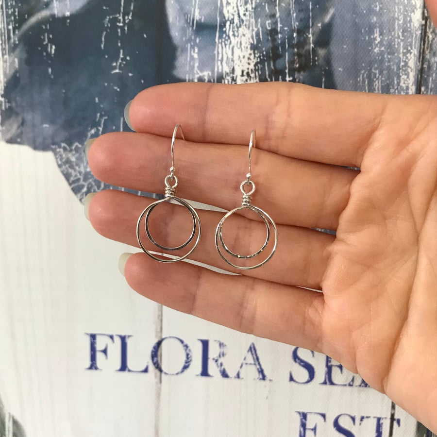 Eco Silver Double Circle Earrings 