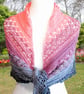 Crochet ombre lace cotton shawl in shades of peachy pink and grey. Crochet shawl - Image 4
