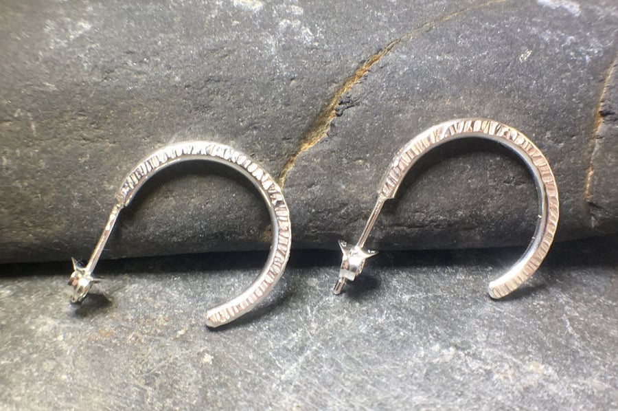 Hammered Hoop Sterling Silver Earrings 