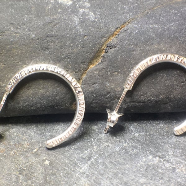 Hammered Hoop Sterling Silver Earrings 