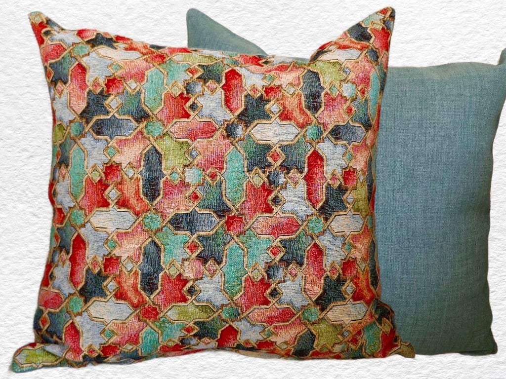 Cushion Cover: Tapestry Abstract design Duck Egg Blue reverse 17”(43cm)