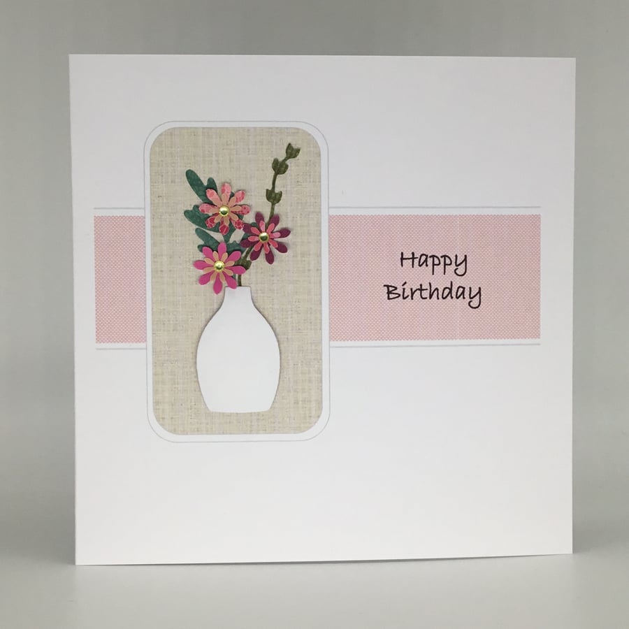 Vase of flowers birthday card - pink