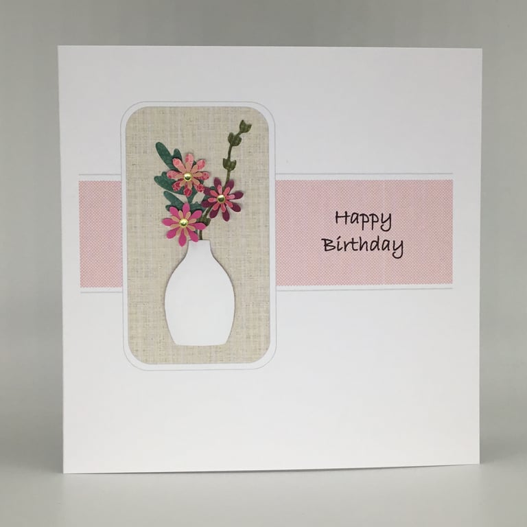 Vase of flowers birthday card - pink