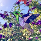 Stained Glass hummingbird in green and purple