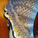 Handmade Crochet Shawl – Grey Ombre with Scalloped Edge 
