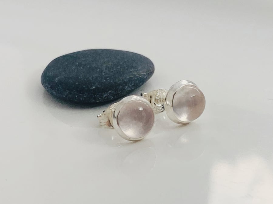   Recycled Handmade Sterling Silver Rose quartz Stud earrings