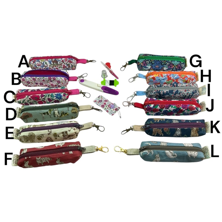 Liberty fabric Mini sewing kit, travel mending case, floral needle keychain