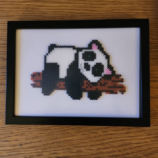 Hama bead lazy panda framed picture - Folksy