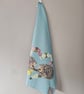 Hedgehogs in primroses heart tea towel design, organic cotton, hanging loop - Image 3