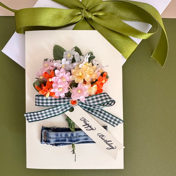 Farmhouse floral birthday card mum daisy bouquet wife Summer flower garden