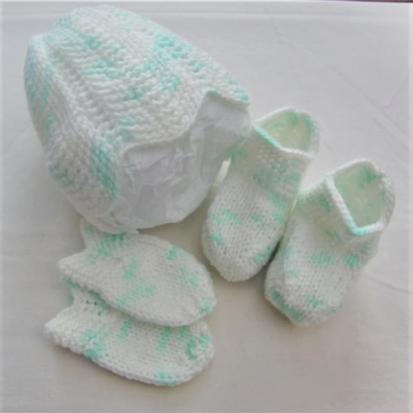 Baby's Knitted Pixie 3 Piece Hat Set, Baby Clothes, Baby Shower Gift 