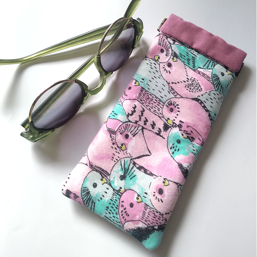 Budgies glasses case, flex frame, pinch purse, birds