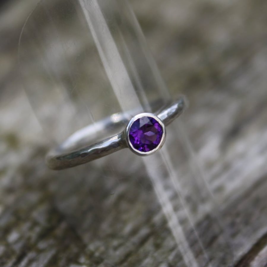 Silver and Amethyst Solitaire Ring