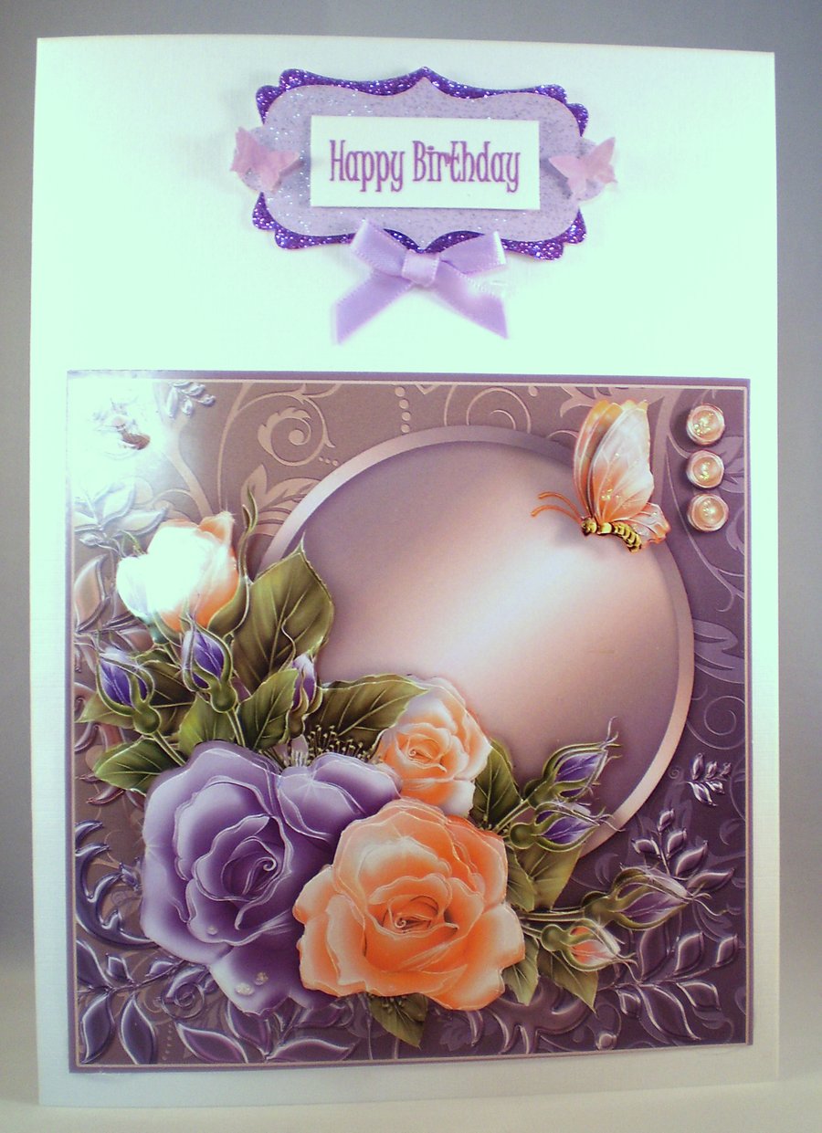 SALE Handmade Decoupage, 3D Flowers Birthday Card, Roses, Personalise