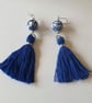 Delft blue bead tassel earrings - Image 2