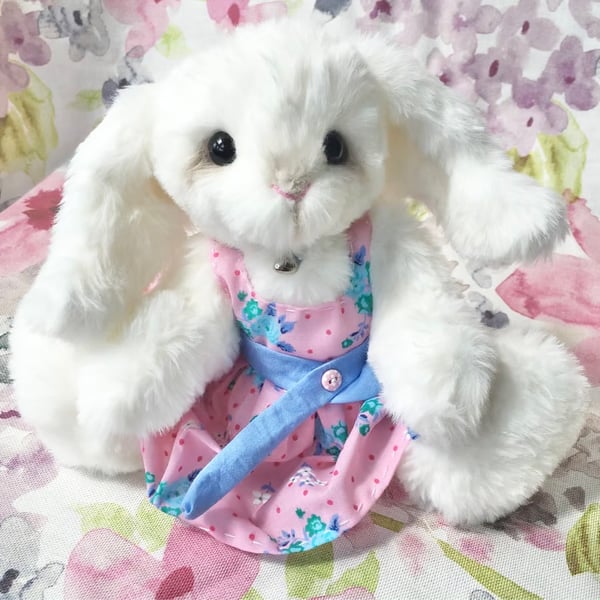 Ysabel, white rabbit, hand sewn collectible artist bear 