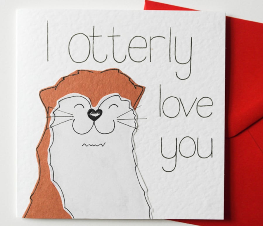 I Otterly Love You Anniversary Card, Otter Pun Birthday Card, Valentine's Day