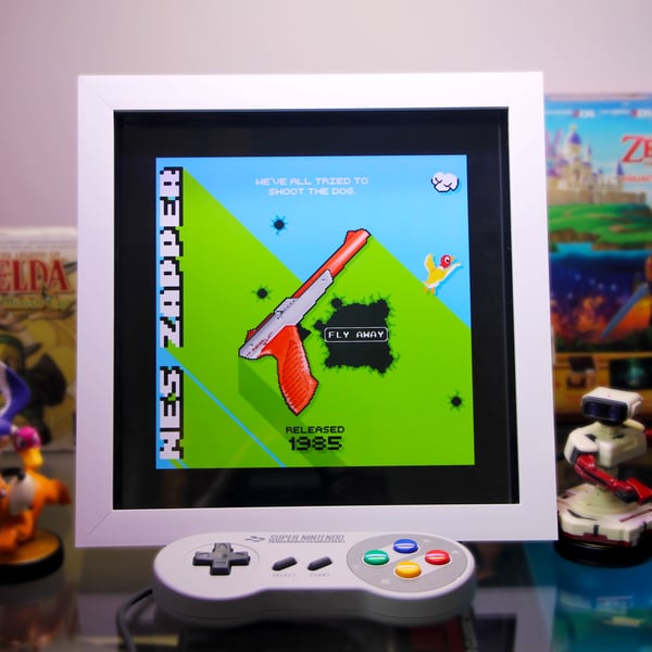Retro NES Zapper Custom Pixel Art Framed Print - Geek Gaming Nostalgia