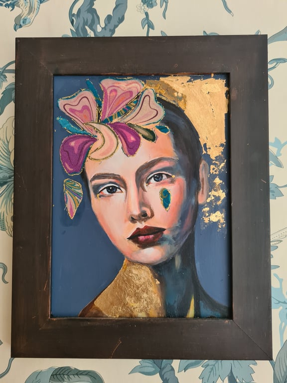 Small original portrait oil painting of a beautiful woman 