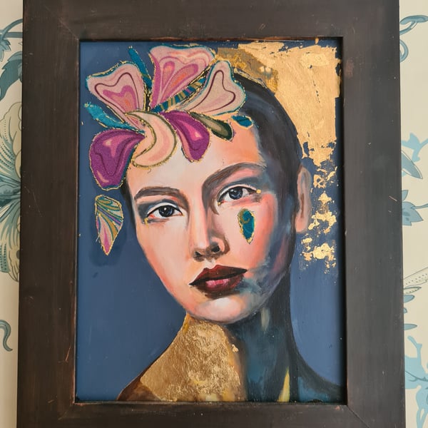 Small original portrait oil painting of a beautiful woman 