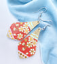 Stylish Cherry Blossom Boho Teardrop Earrings – Golden & Pink Washi Tape Dangles