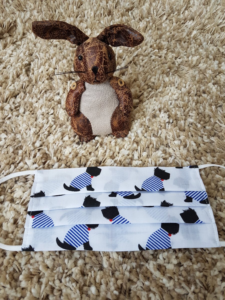 Adult face covering – Scottie Dog in a blue coat print