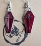 Red Coffin Cross Earrings, Gothic Enamel Drop Earrings, Vampire Aesthetic Jewell - Image 2