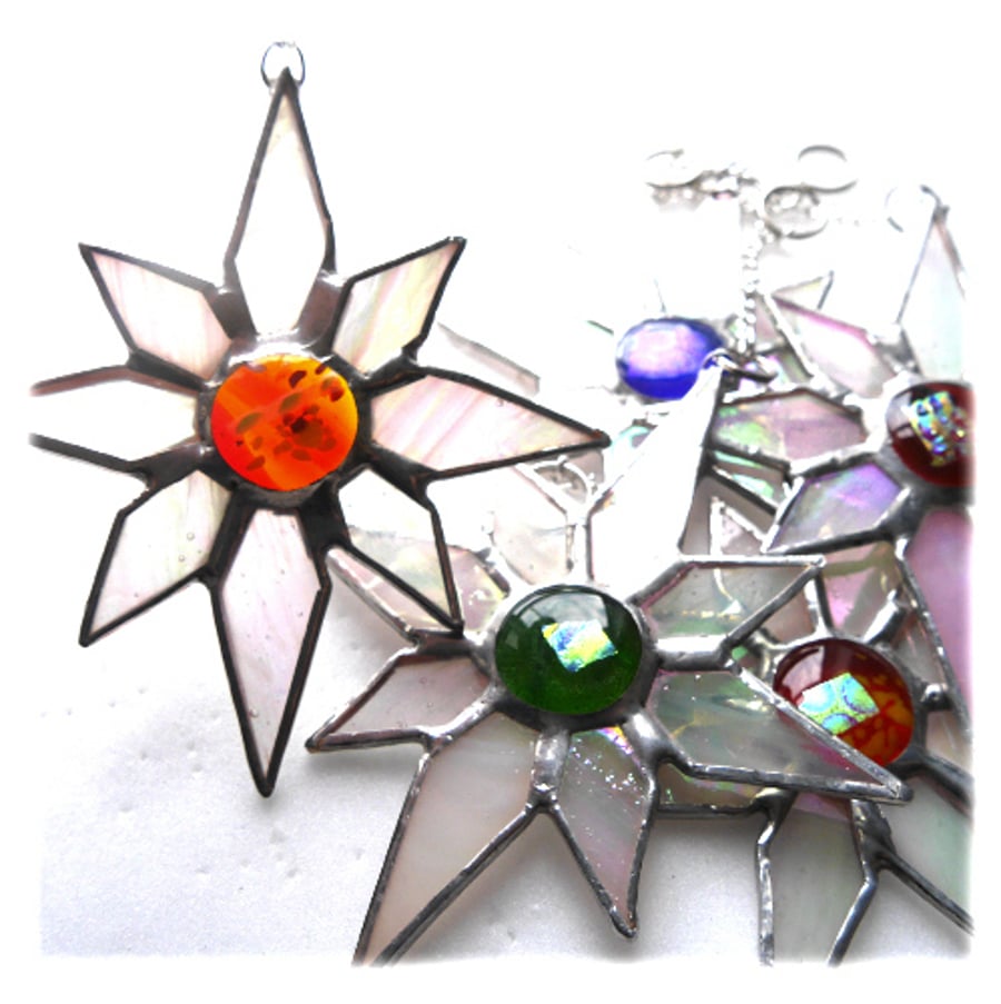 Shiny White Dichroic Star Stained Glass Suncatcher 010 Amber