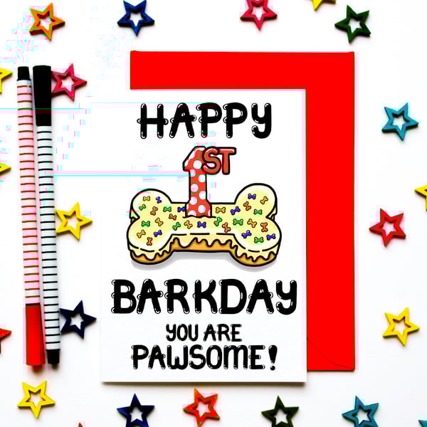 1st Birthday Card For The Dog, Cute First Birthday Card For Puppy, Furbaby
