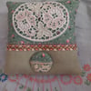The Green Lavender Mini Pillow, with a handmade button