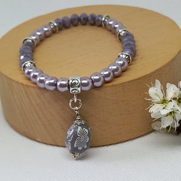 Mauve and Grey Stretch Bracelet