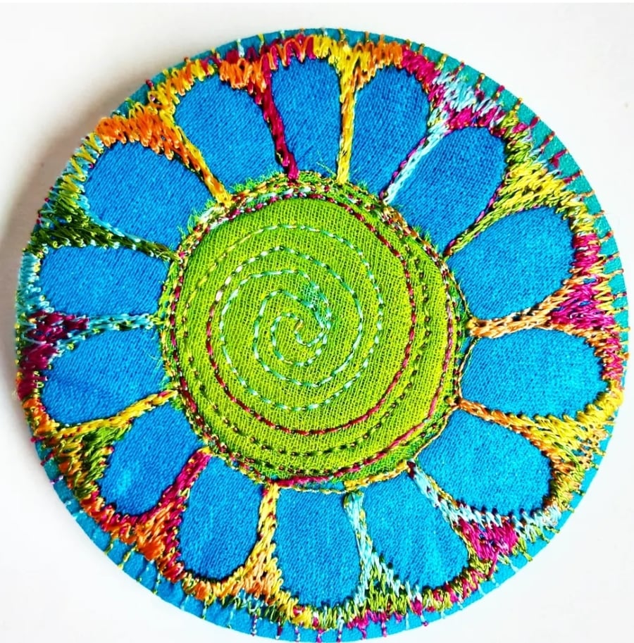 Badge 58mm Multicoloured Flower Textile Badge 