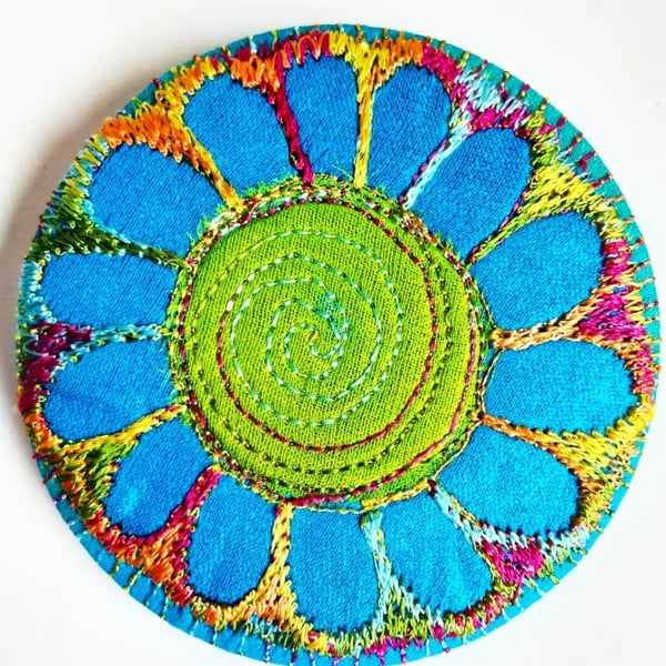 Badge 58mm Multicoloured Flower Textile Badge 