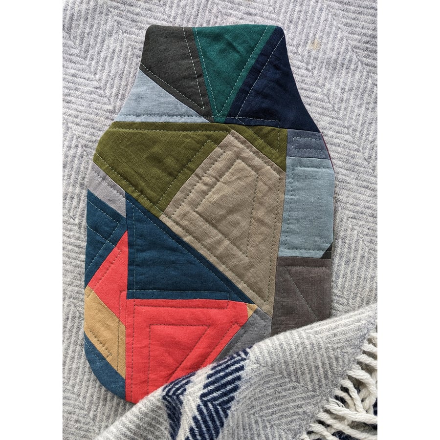 Quilted patchwork hot water bottle cover