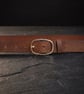 Patina Brown Full Grain Pull-Up Leather Belt Gold-Tone Oval Buckle 25mm 1 Inch