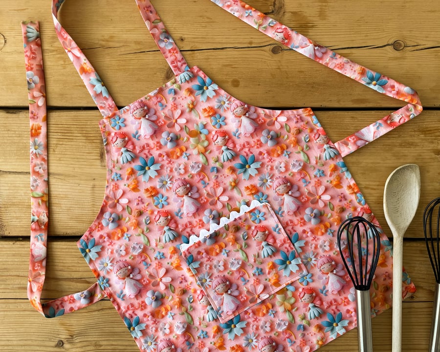 Handmade Children's Apron, Small Apron, Coloured 3D Fairy Design 1-3 yrs-CAPR22