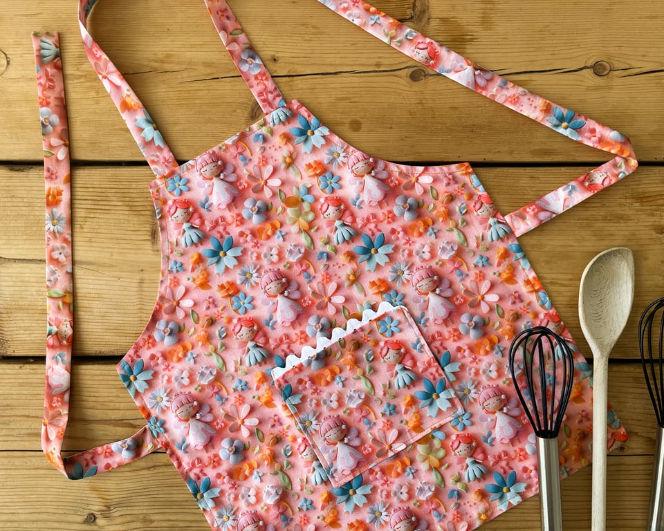 Handmade Children's Apron, Small Apron, Coloured 3D Fairy Design 1-3 yrs-CAPR22