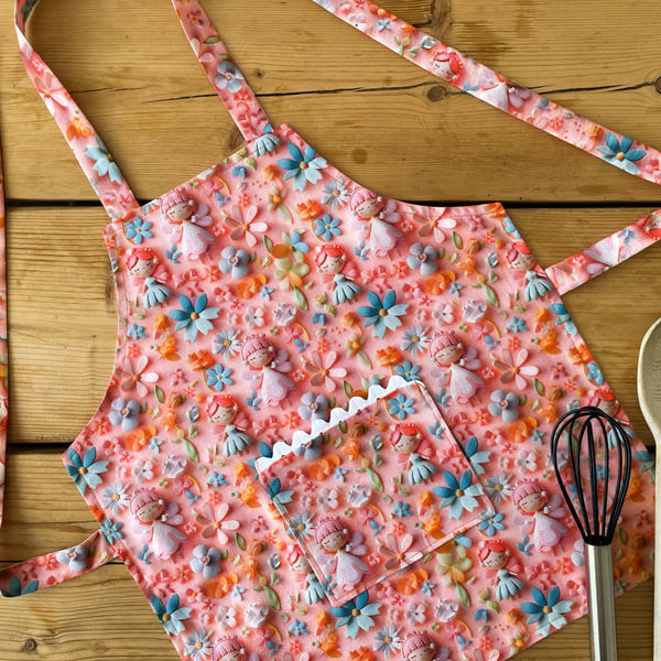 Handmade Children's Apron, Small Apron, Coloured 3D Fairy Design 1-3 yrs-CAPR22