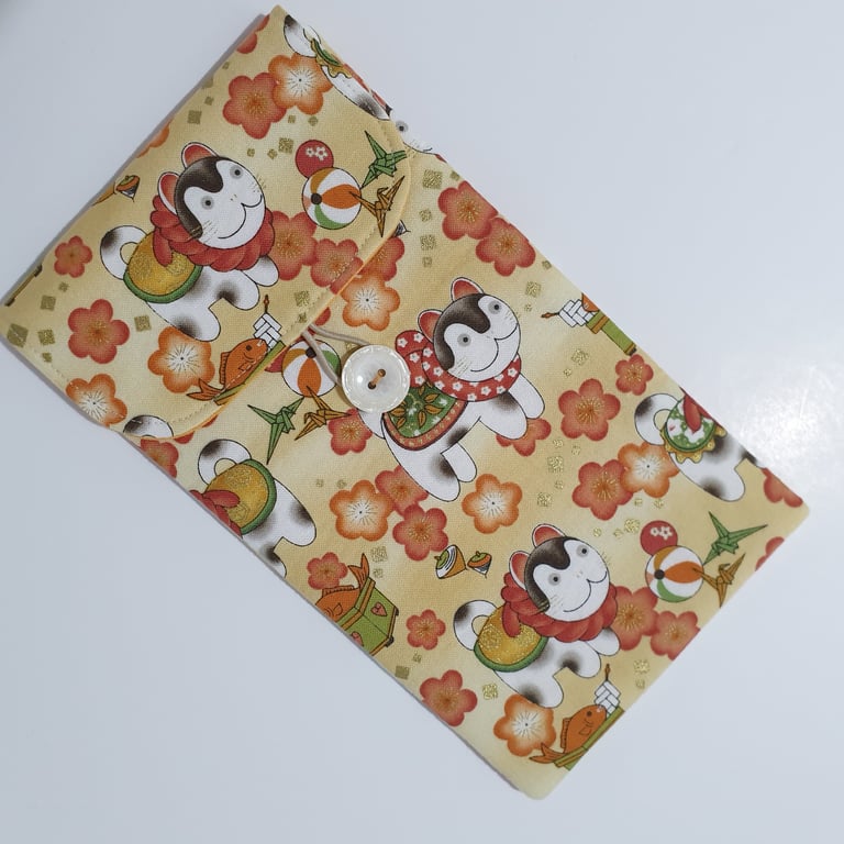 Cat Themed Cotton Padded Case for Mobile Phone & Glasses – Button Fastener