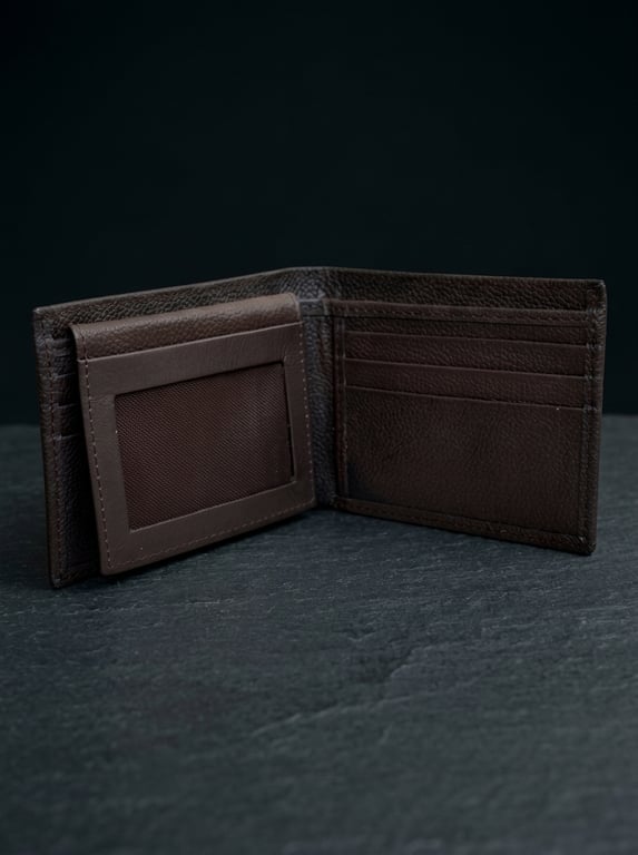 Chocolate Brown Full Grain Pebbled Leather Wallet ID Window Bifold Wallet UK