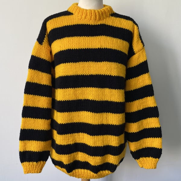 Hand Knitted Yellow And Black Striped Jumper