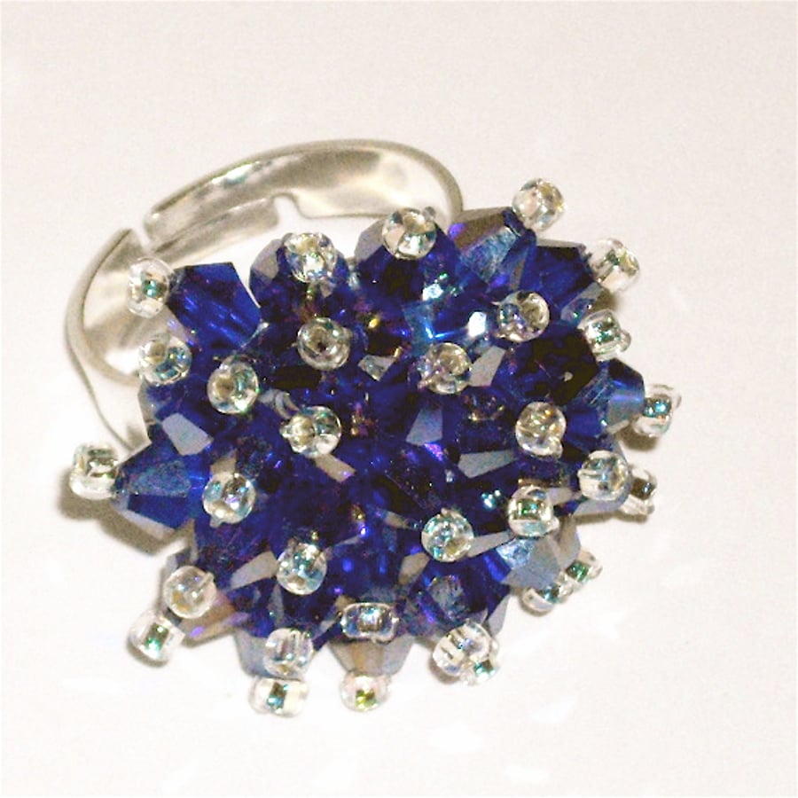 Blue Crystal Bead Ring
