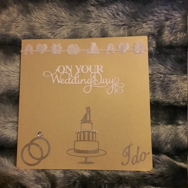 Golden and Metallic Brushed Silver Wedding Day Card