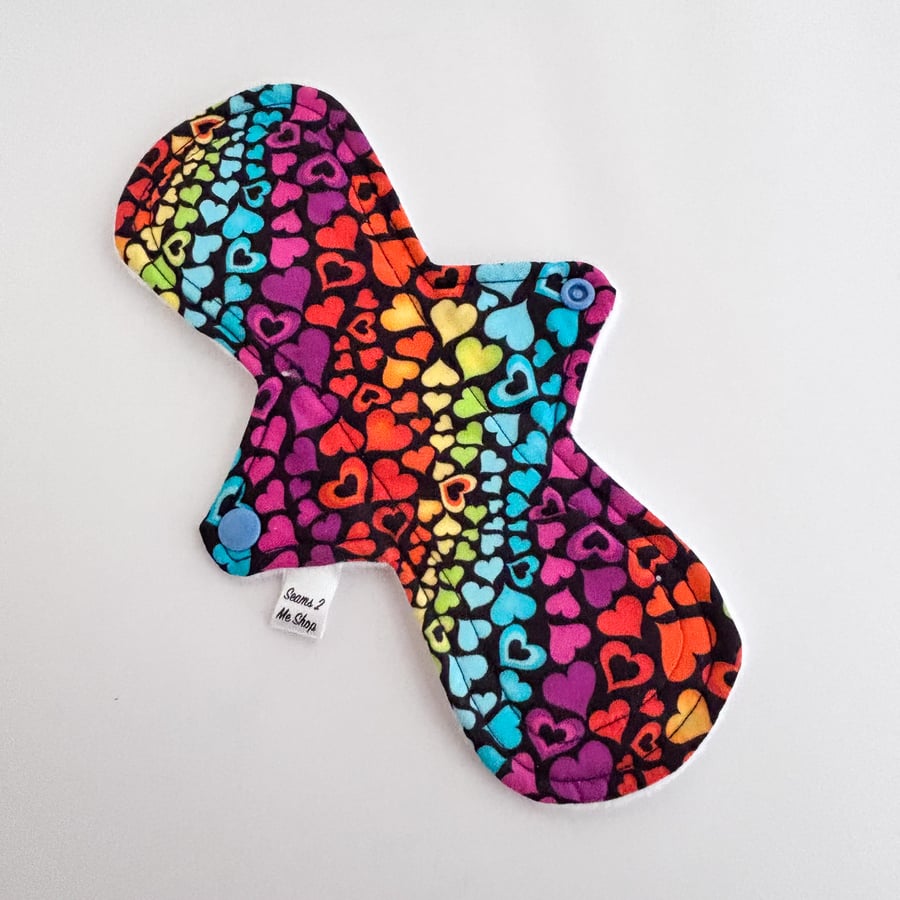Standard Cloth Sanitary Pad  - Rainbow Hearts -10" Moderate