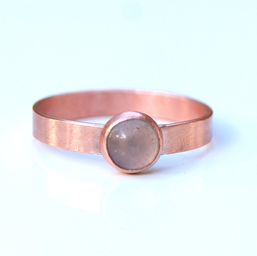 Hidden Message Copper Ring, Rose Quartz Ring
